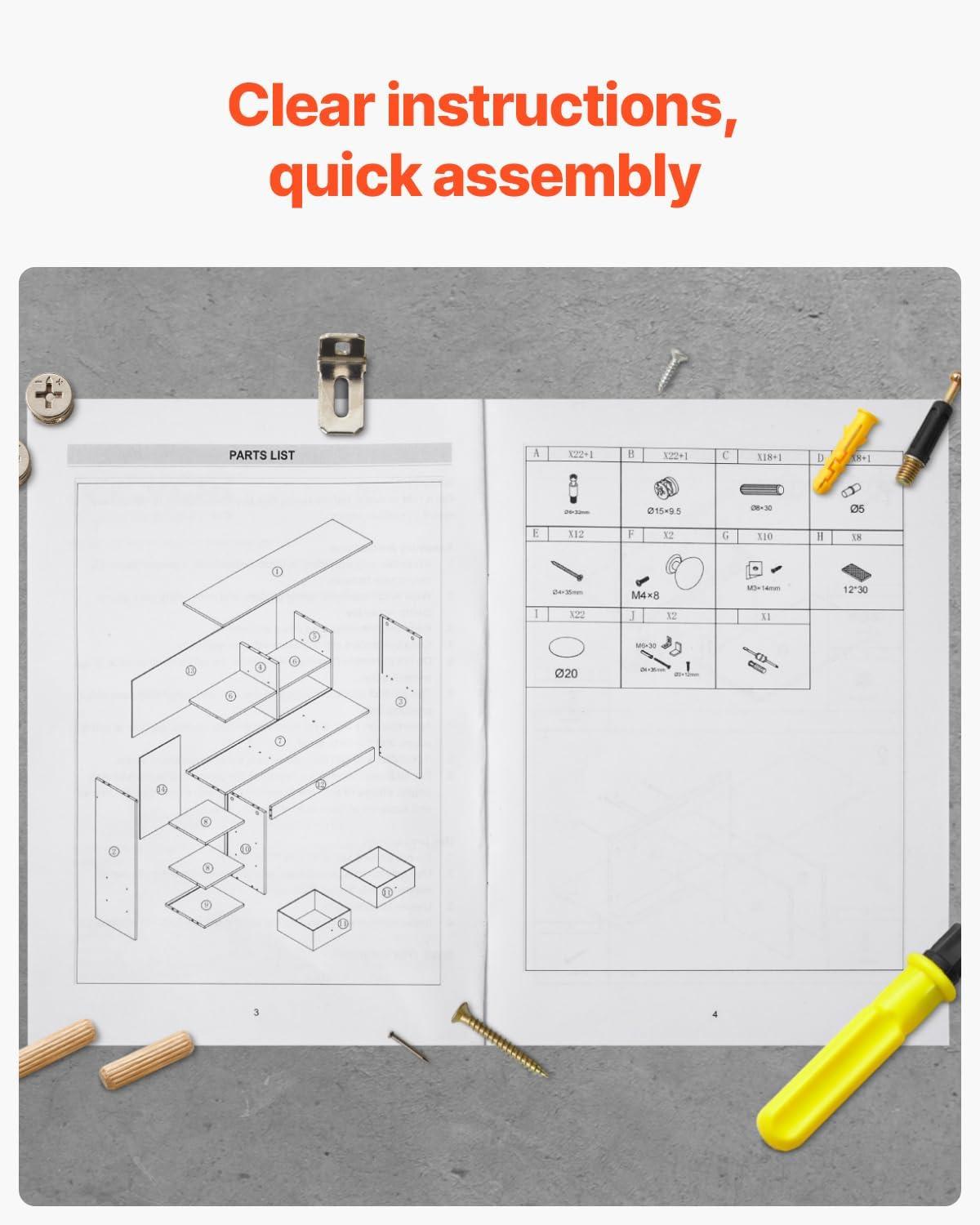 imageVEVOR Desktop Bookshelf Storage Organizer with 5 Shelves for Computer Desk Wooden Shelf Desk Hutch with AntiSlip Feet Pads Desk Top Display Rack for Office Home ampamp Dorm WhiteWhite
