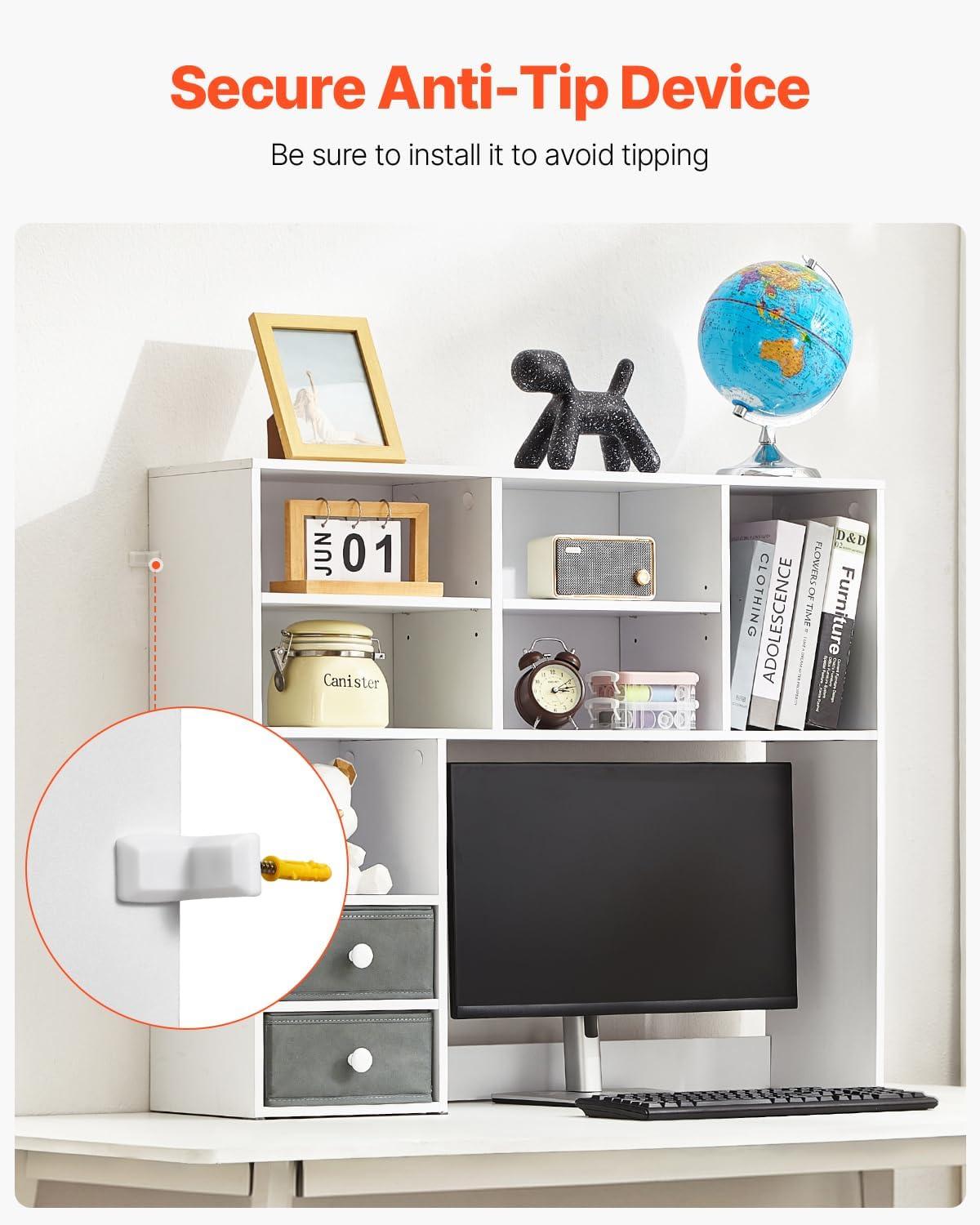 imageVEVOR Desktop Bookshelf Storage Organizer with 5 Shelves for Computer Desk Wooden Shelf Desk Hutch with AntiSlip Feet Pads Desk Top Display Rack for Office Home ampamp Dorm WhiteWhite