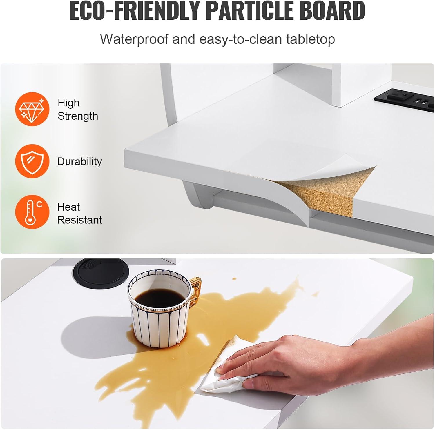 imageVEVOR Desktop Bookshelf Storage Organizer with 5 Shelves for Computer Desk Wooden Shelf Desk Hutch with AntiSlip Feet Pads Desk Top Display Rack for Office Home ampamp Dorm WhiteGrey