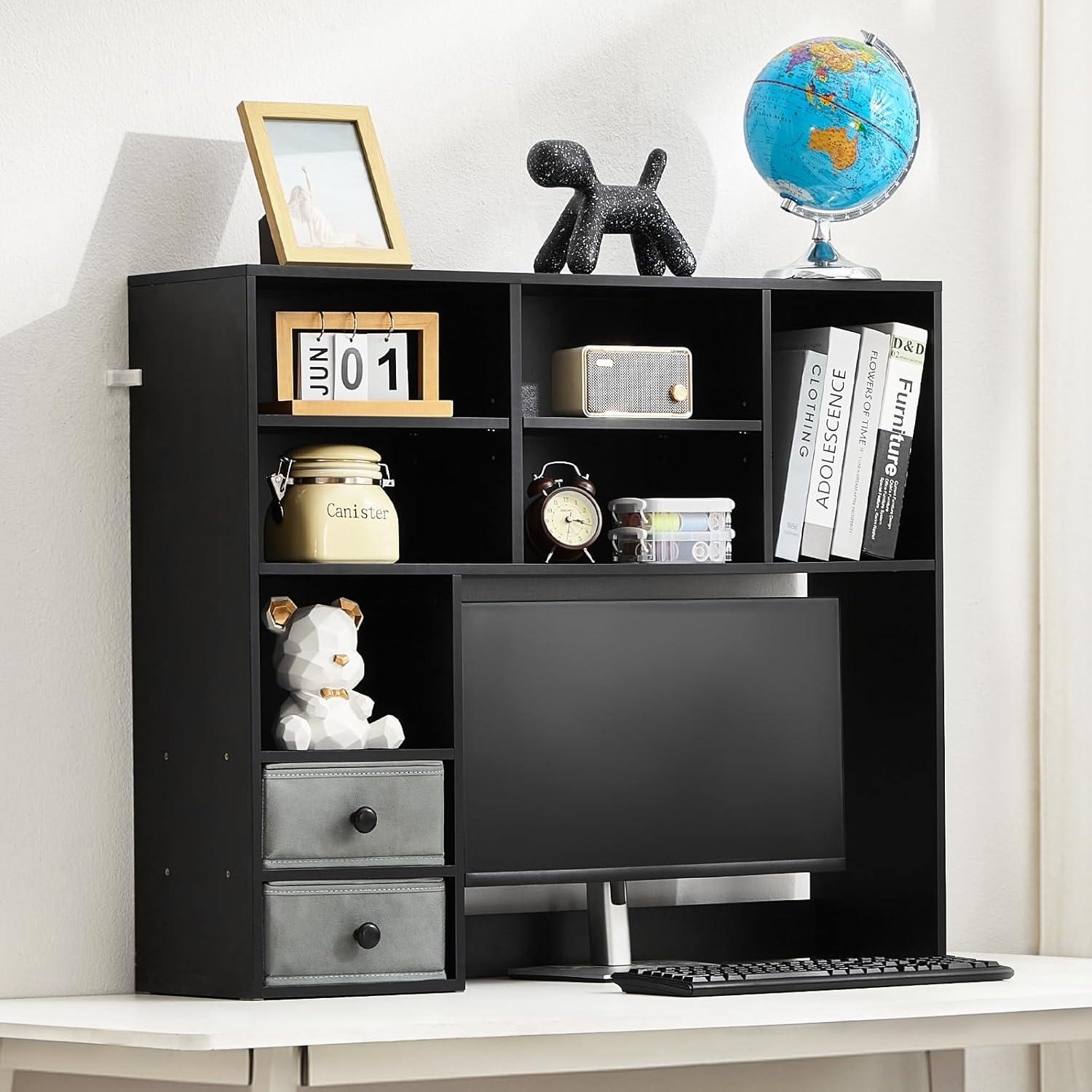 imageVEVOR Desktop Bookshelf Storage Organizer with 5 Shelves for Computer Desk Wooden Shelf Desk Hutch with AntiSlip Feet Pads Desk Top Display Rack for Office Home ampamp Dorm WhiteBlack