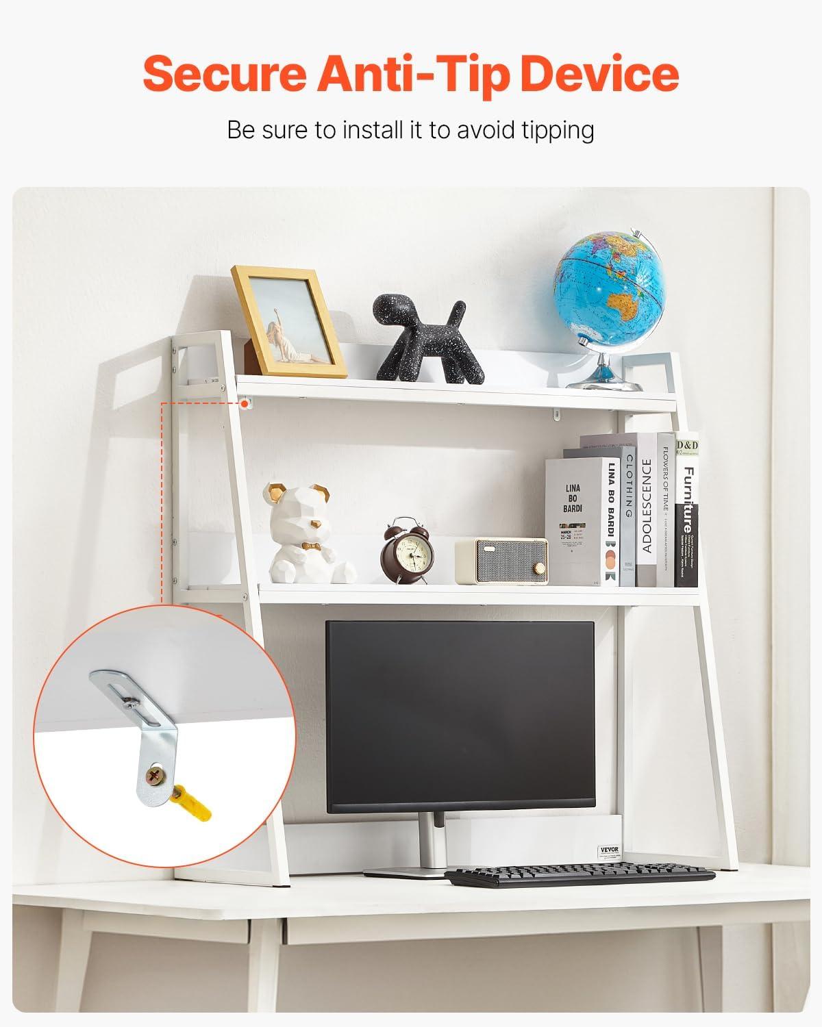 imageVEVOR Desktop Bookshelf Storage Organizer with 5 Shelves for Computer Desk Wooden Shelf Desk Hutch with AntiSlip Feet Pads Desk Top Display Rack for Office Home ampamp Dorm WhiteWhite