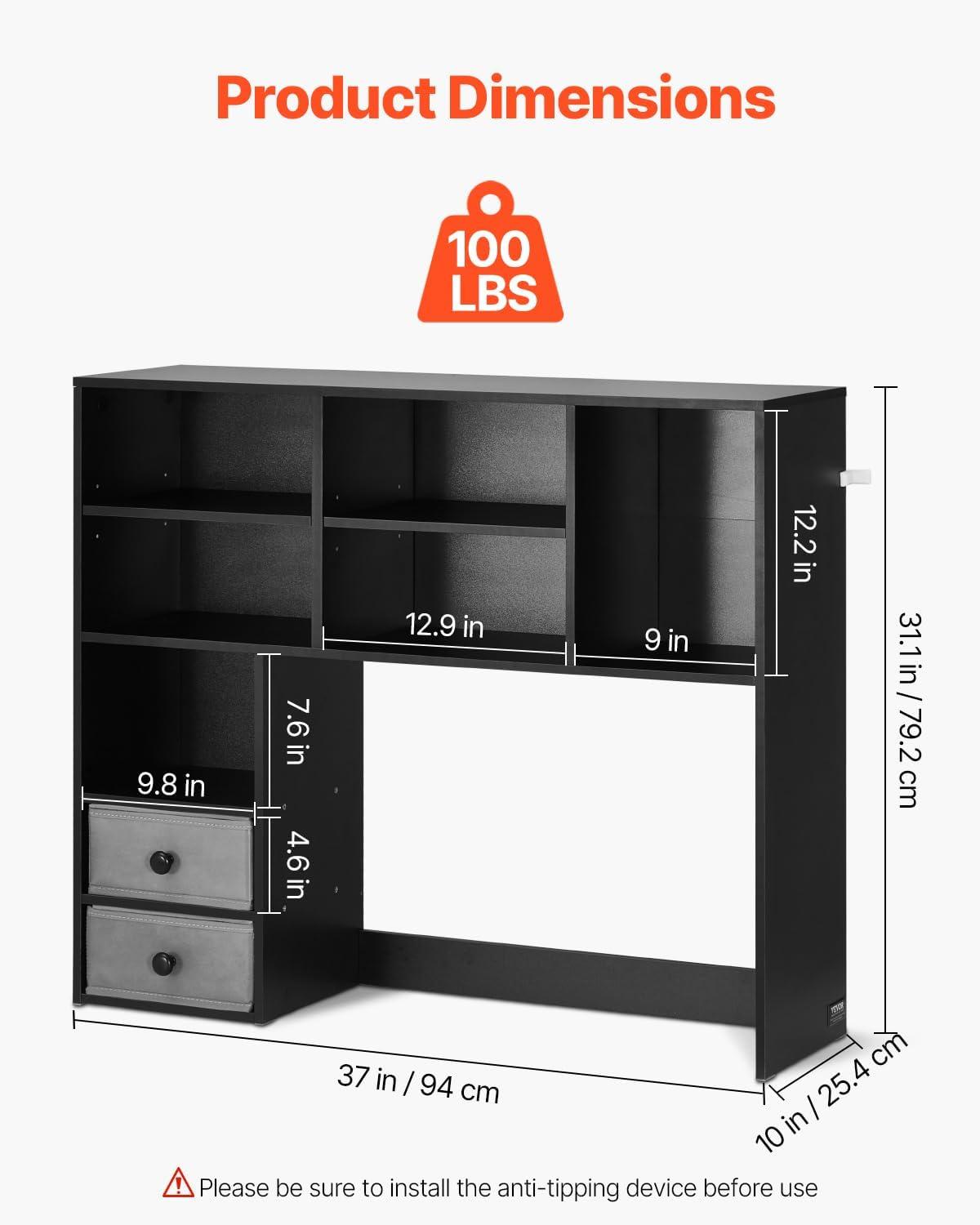 imageVEVOR Desktop Bookshelf Storage Organizer with 5 Shelves for Computer Desk Wooden Shelf Desk Hutch with AntiSlip Feet Pads Desk Top Display Rack for Office Home ampamp Dorm WhiteBlack