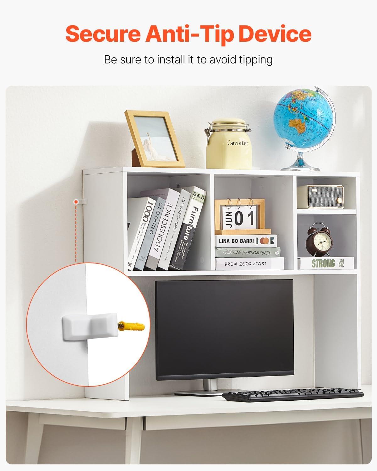 imageVEVOR Desktop Bookshelf Storage Organizer with 5 Shelves for Computer Desk Wooden Shelf Desk Hutch with AntiSlip Feet Pads Desk Top Display Rack for Office Home ampamp Dorm WhiteWhite