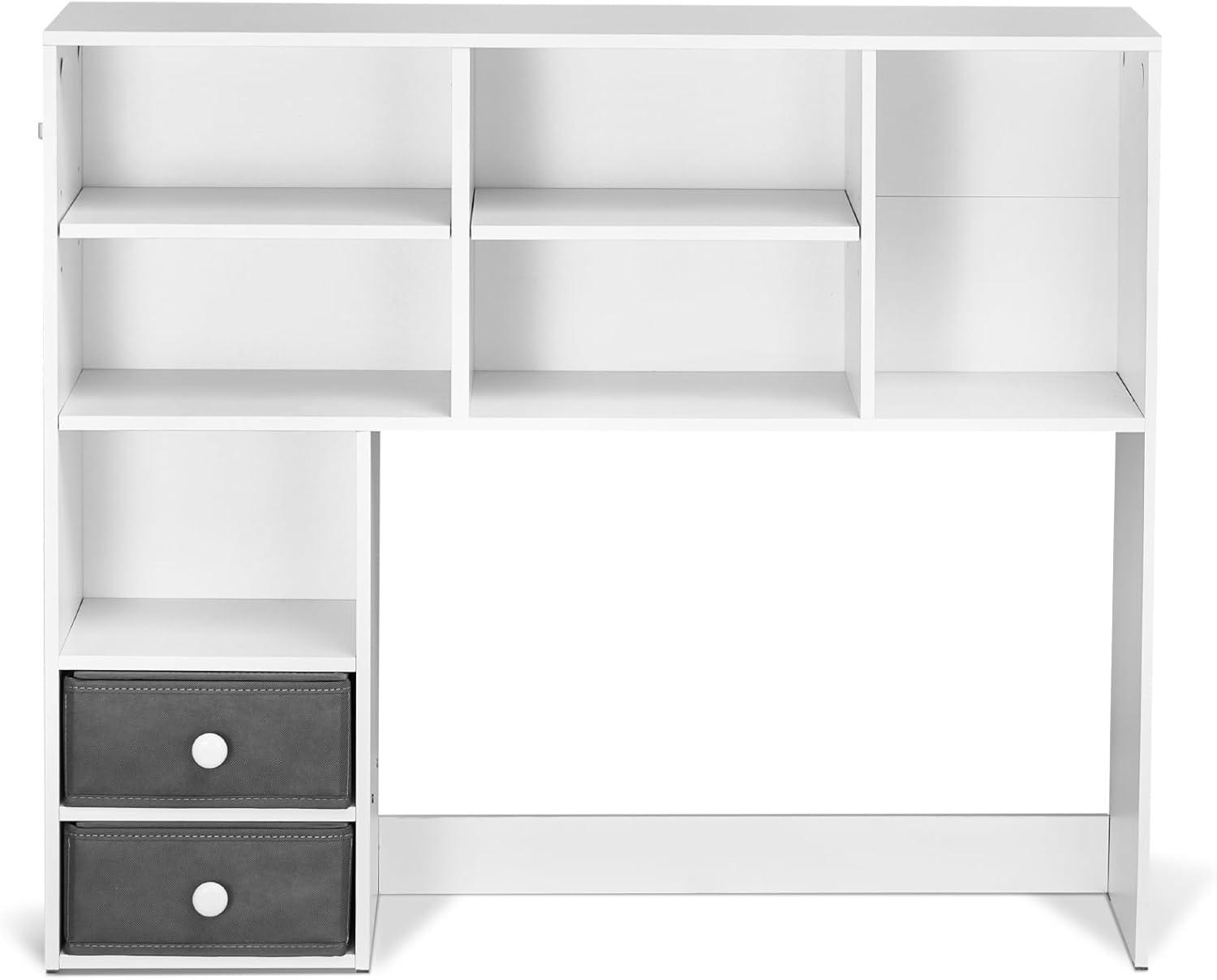 imageVEVOR Desktop Bookshelf Storage Organizer with 5 Shelves for Computer Desk Wooden Shelf Desk Hutch with AntiSlip Feet Pads Desk Top Display Rack for Office Home ampamp Dorm WhiteWhite