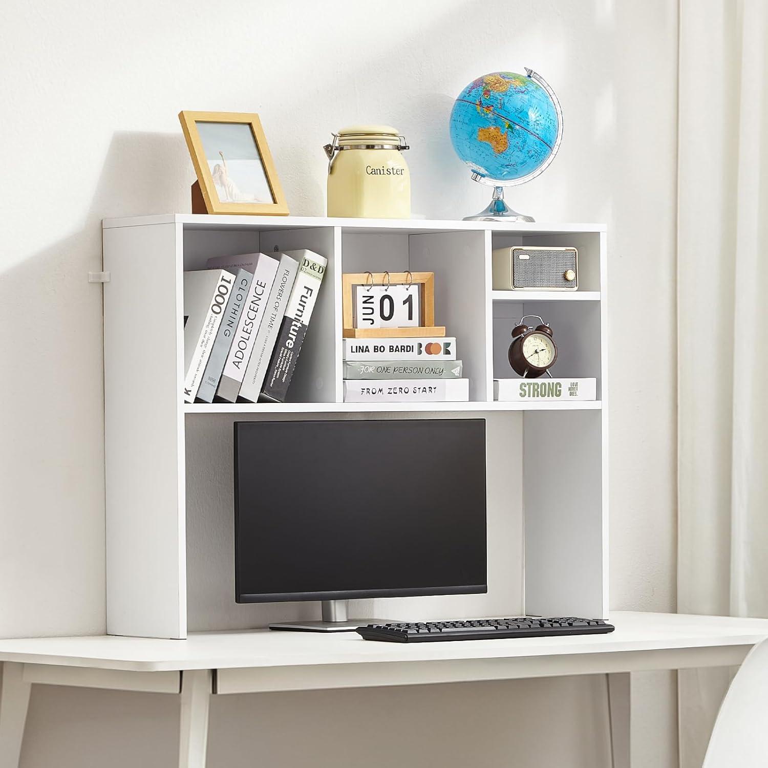 imageVEVOR Desktop Bookshelf Storage Organizer with 5 Shelves for Computer Desk Wooden Shelf Desk Hutch with AntiSlip Feet Pads Desk Top Display Rack for Office Home ampamp Dorm WhiteWhite