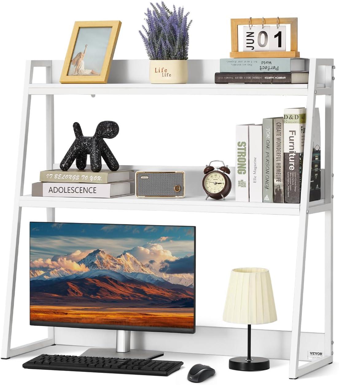 imageVEVOR Desktop Bookshelf Storage Organizer with 5 Shelves for Computer Desk Wooden Shelf Desk Hutch with AntiSlip Feet Pads Desk Top Display Rack for Office Home ampamp Dorm WhiteWhite