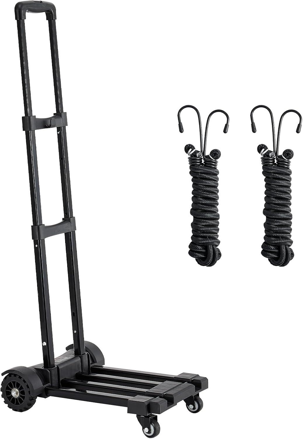imageVEVOR Folding Hand Truck 110 lbs Load Capacity Collapsible Luggage Cart with 2 Wheels ampamp 1 Elastic Rope Utility Dolly Platform Cart for Airport Travel Furniture Luggage Office Moving Black290 lbs
