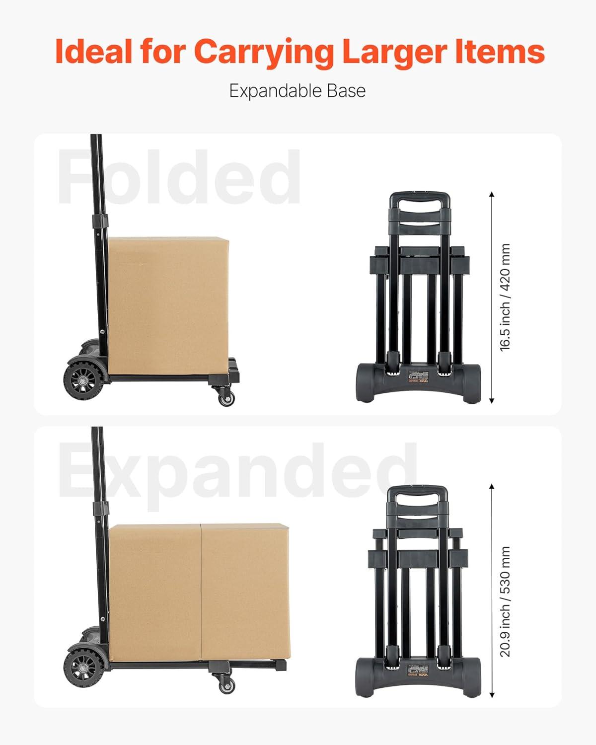 imageVEVOR Folding Hand Truck 110 lbs Load Capacity Collapsible Luggage Cart with 2 Wheels ampamp 1 Elastic Rope Utility Dolly Platform Cart for Airport Travel Furniture Luggage Office Moving Black290 lbs