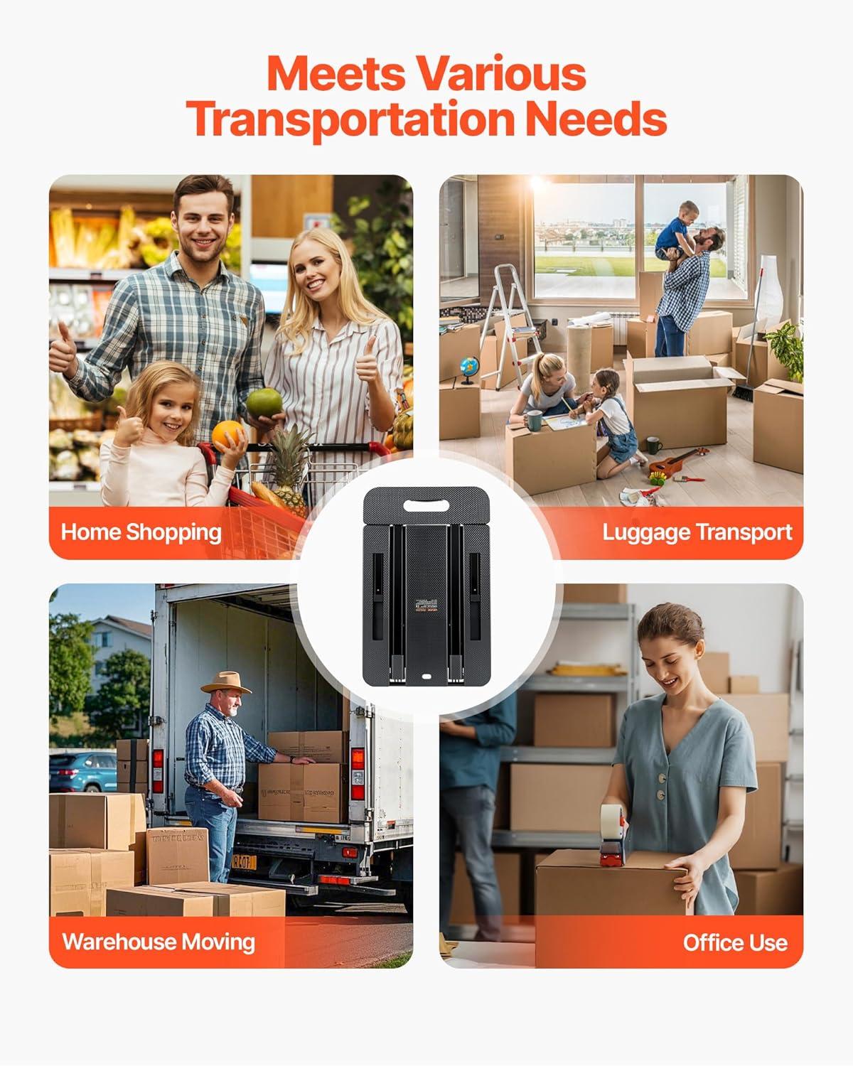 imageVEVOR Folding Hand Truck 110 lbs Load Capacity Collapsible Luggage Cart with 2 Wheels ampamp 1 Elastic Rope Utility Dolly Platform Cart for Airport Travel Furniture Luggage Office Moving Black500 lbs