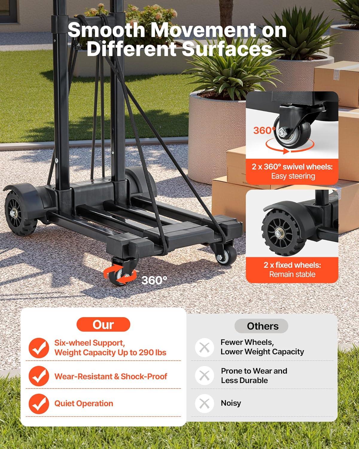 imageVEVOR Folding Hand Truck 110 lbs Load Capacity Collapsible Luggage Cart with 2 Wheels ampamp 1 Elastic Rope Utility Dolly Platform Cart for Airport Travel Furniture Luggage Office Moving Black290 lbs