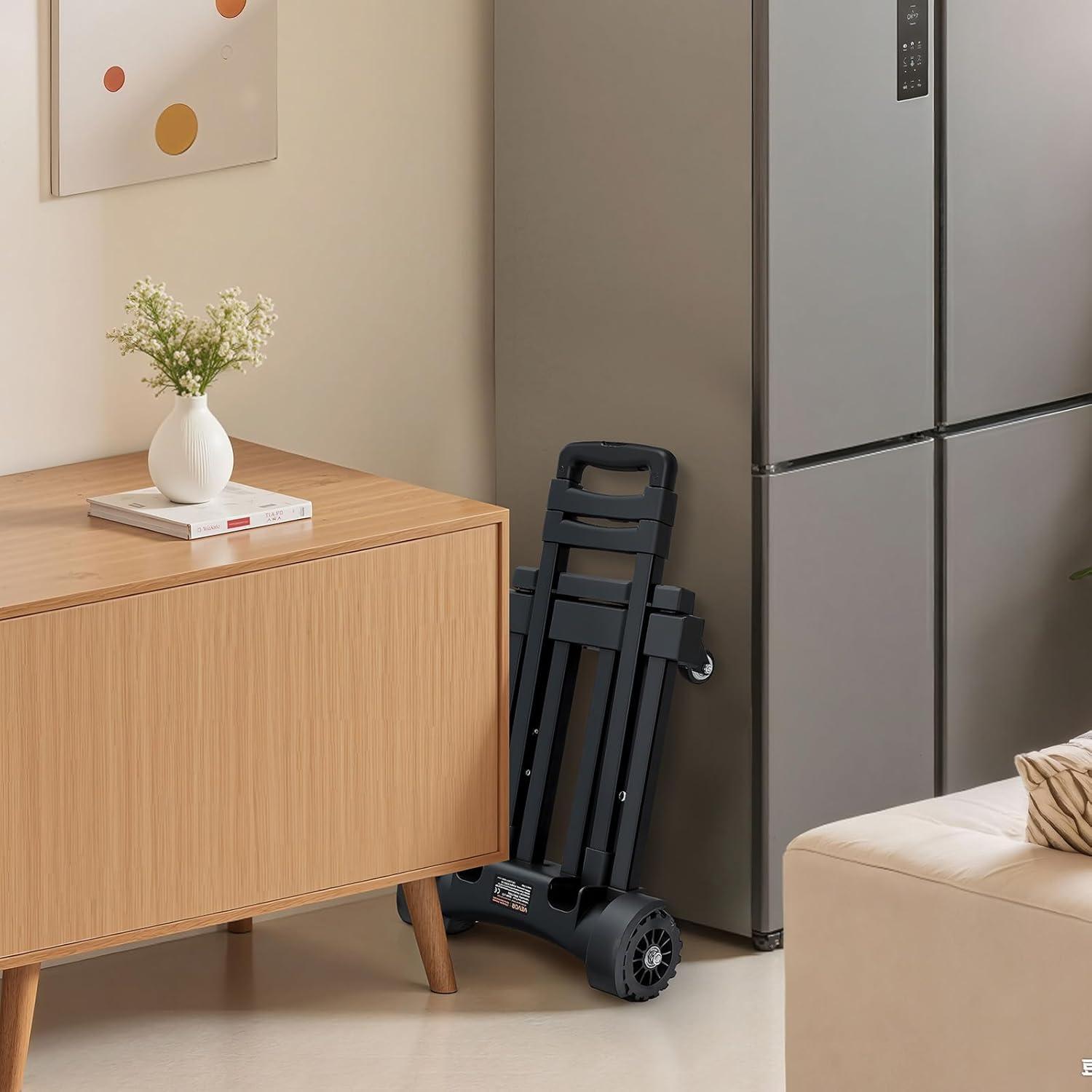 imageVEVOR Folding Hand Truck 110 lbs Load Capacity Collapsible Luggage Cart with 2 Wheels ampamp 1 Elastic Rope Utility Dolly Platform Cart for Airport Travel Furniture Luggage Office Moving Black290 lbs