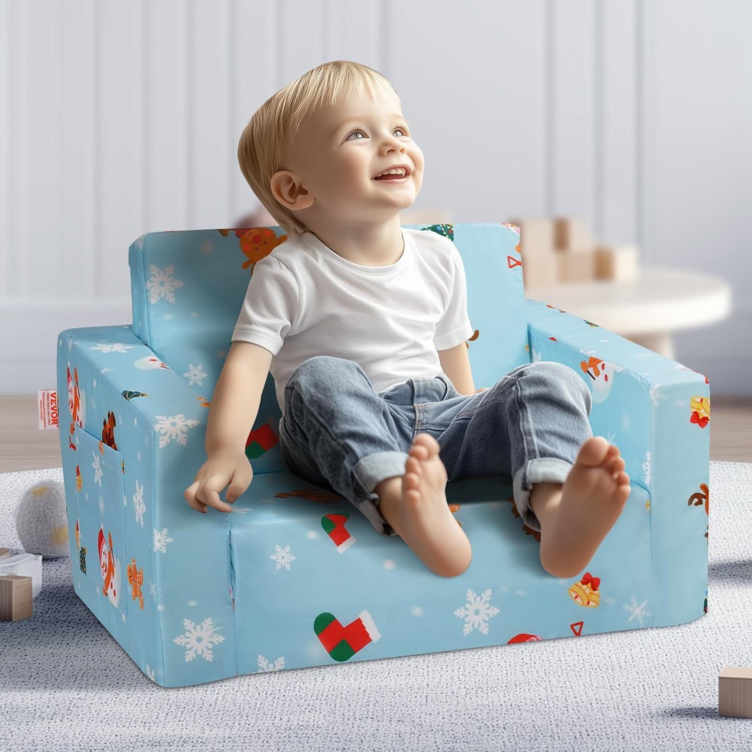 imageVEVOR Kids Couch 2in1 Toddler Chairs Comfy Toddler Couch Sofa Bed Fold Out Convertible Sofa to Lounger Kids Chair Seat Playroom Furniture for Kids Girls ampamp Boys Sky Blue