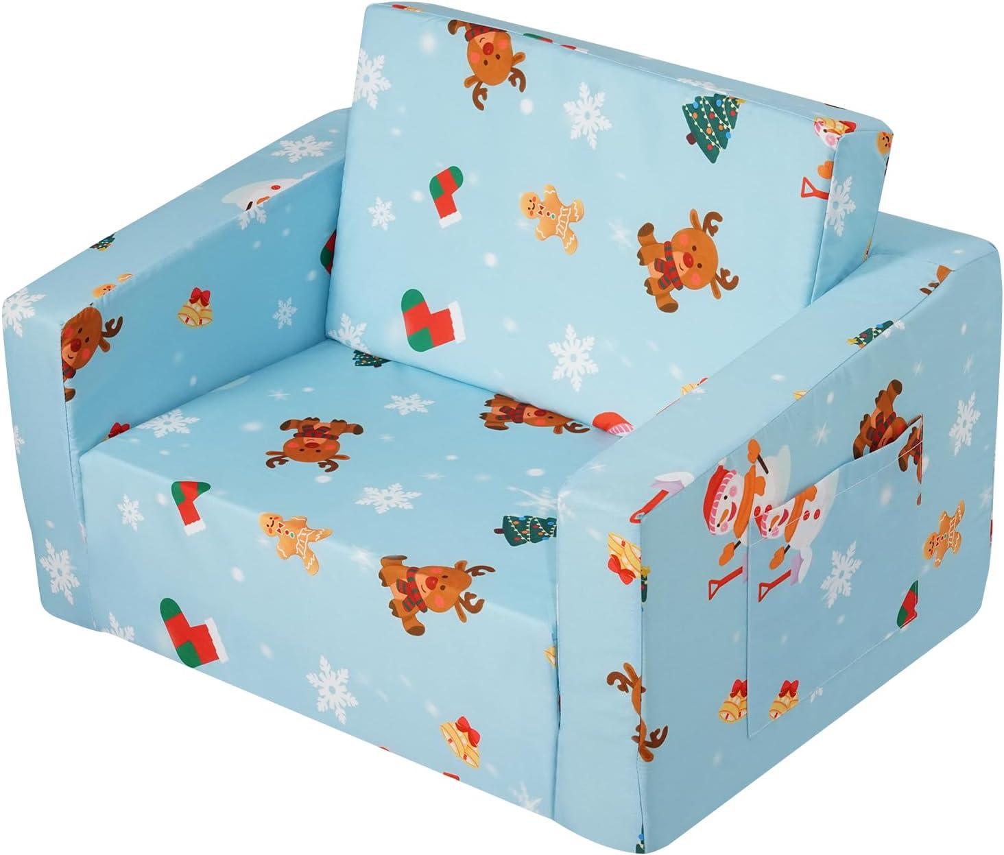 imageVEVOR Kids Couch 2in1 Toddler Chairs Comfy Toddler Couch Sofa Bed Fold Out Convertible Sofa to Lounger Kids Chair Seat Playroom Furniture for Kids Girls ampamp Boys Sky Blue