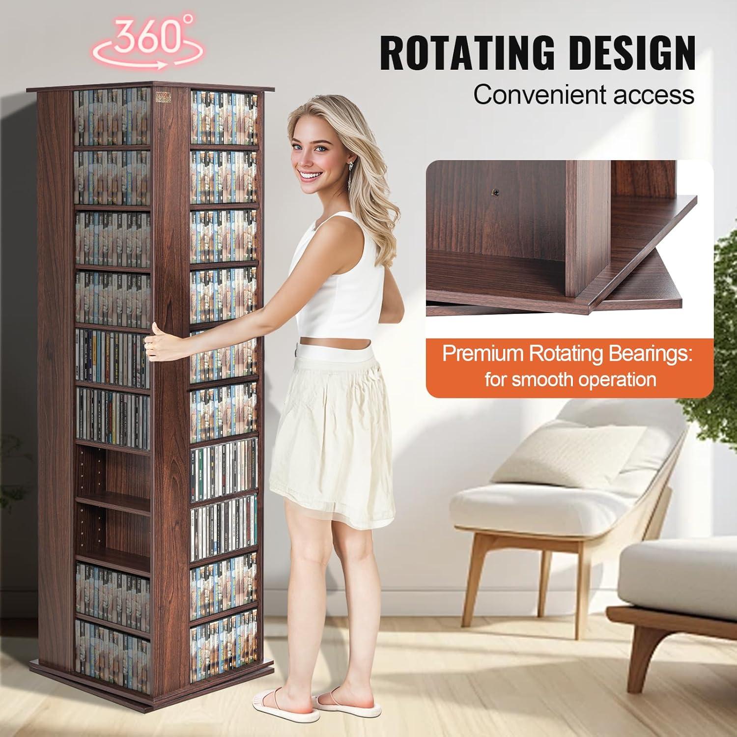 imageVEVOR Media Storage Cabinet 34 Compartments Rotating Media Tower Protects ampamp Organizes Music Movie Video Games or Memorabilia Collections Espresso