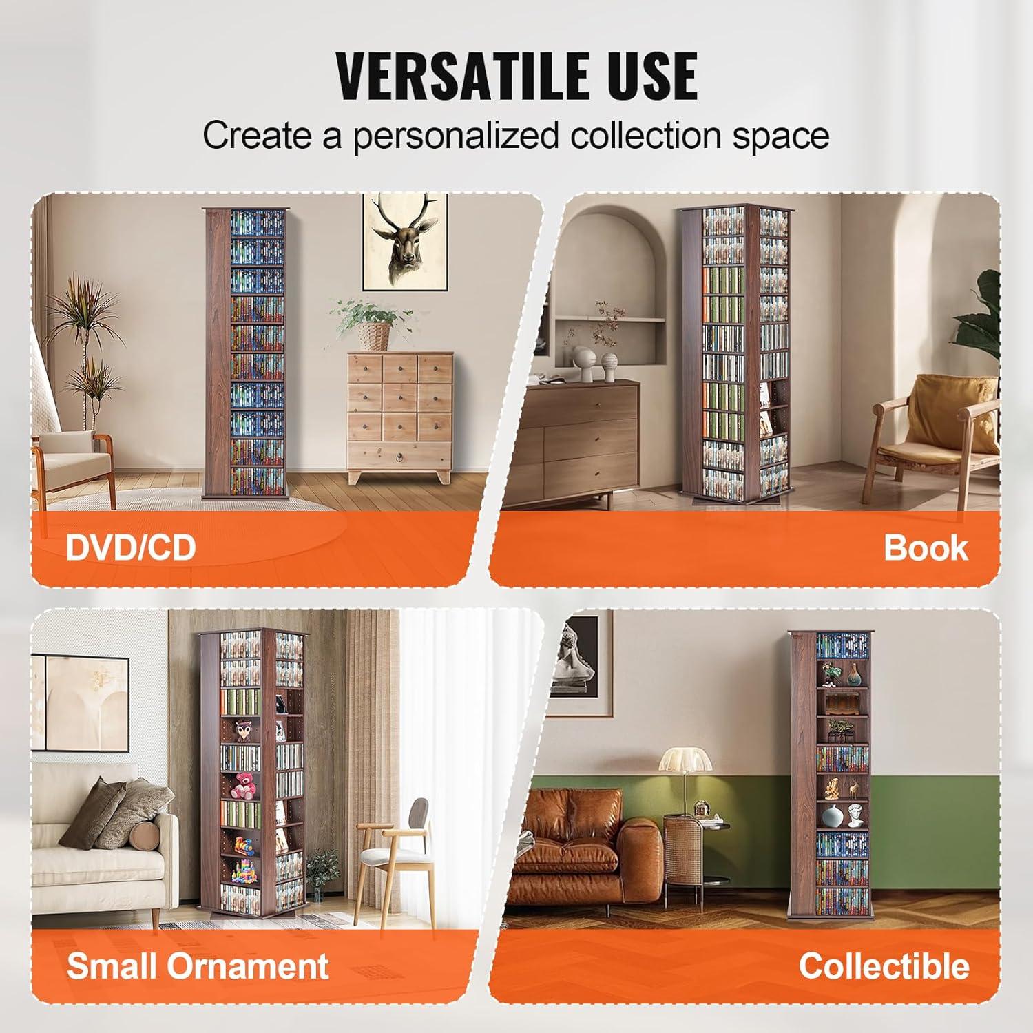 imageVEVOR Media Storage Cabinet 34 Compartments Rotating Media Tower Protects ampamp Organizes Music Movie Video Games or Memorabilia Collections Espresso