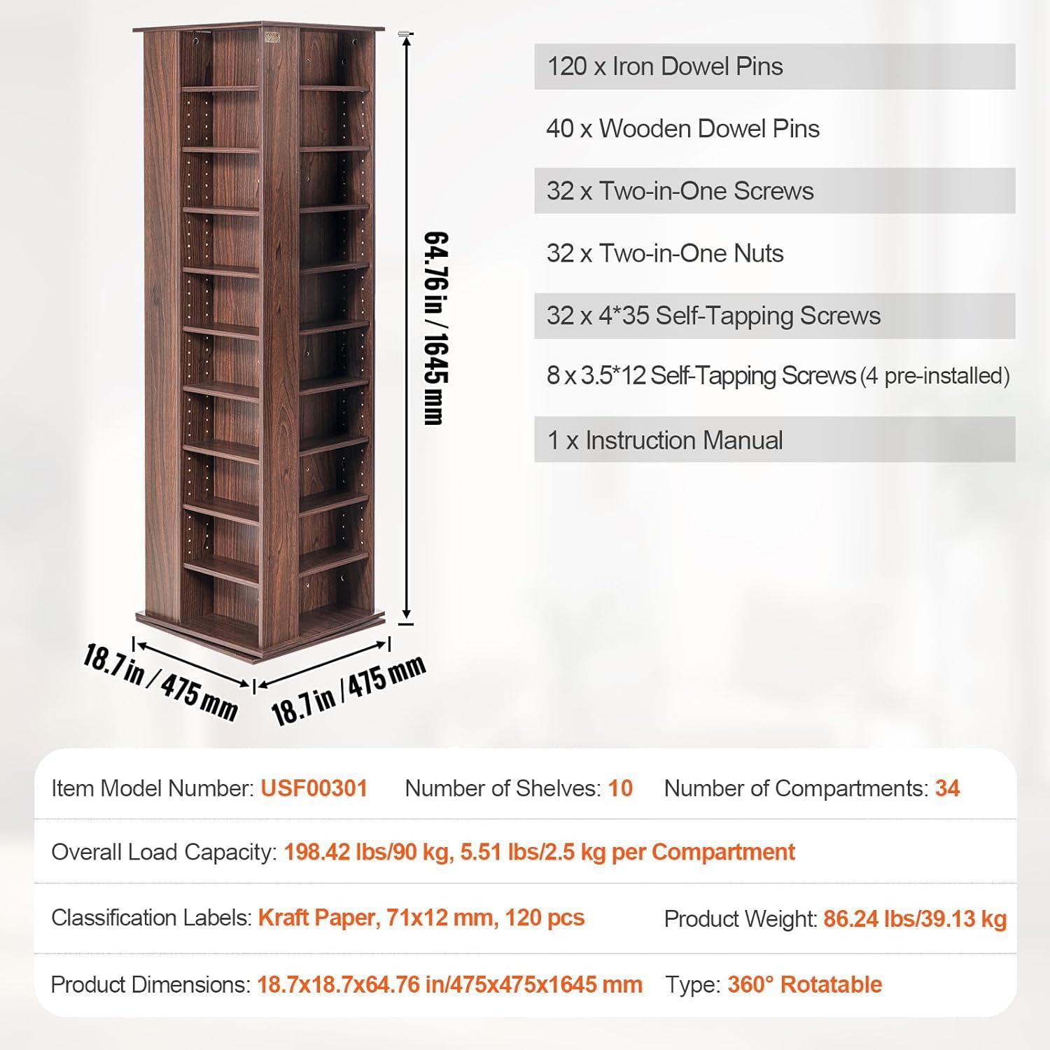 imageVEVOR Media Storage Cabinet 34 Compartments Rotating Media Tower Protects ampamp Organizes Music Movie Video Games or Memorabilia Collections Espresso