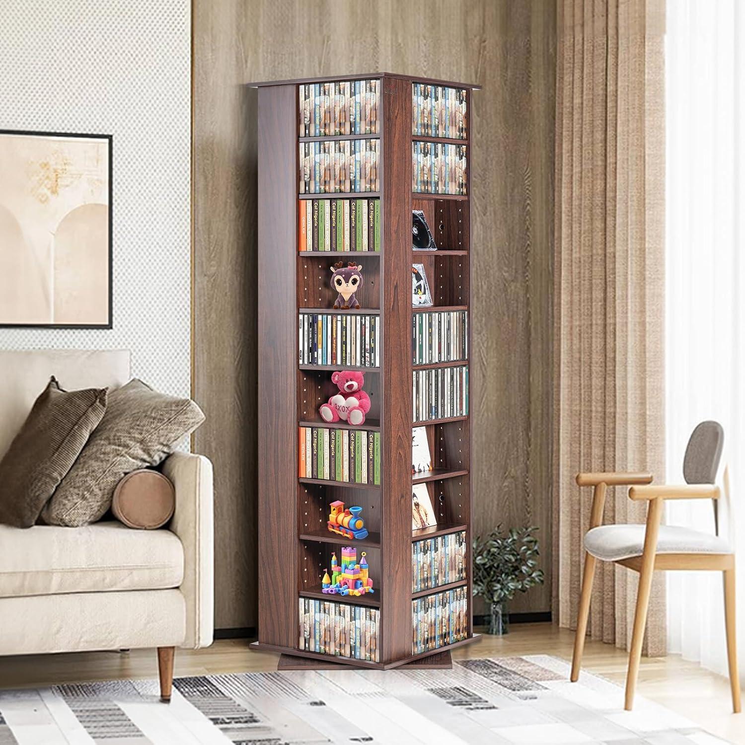 imageVEVOR Media Storage Cabinet 34 Compartments Rotating Media Tower Protects ampamp Organizes Music Movie Video Games or Memorabilia Collections Espresso