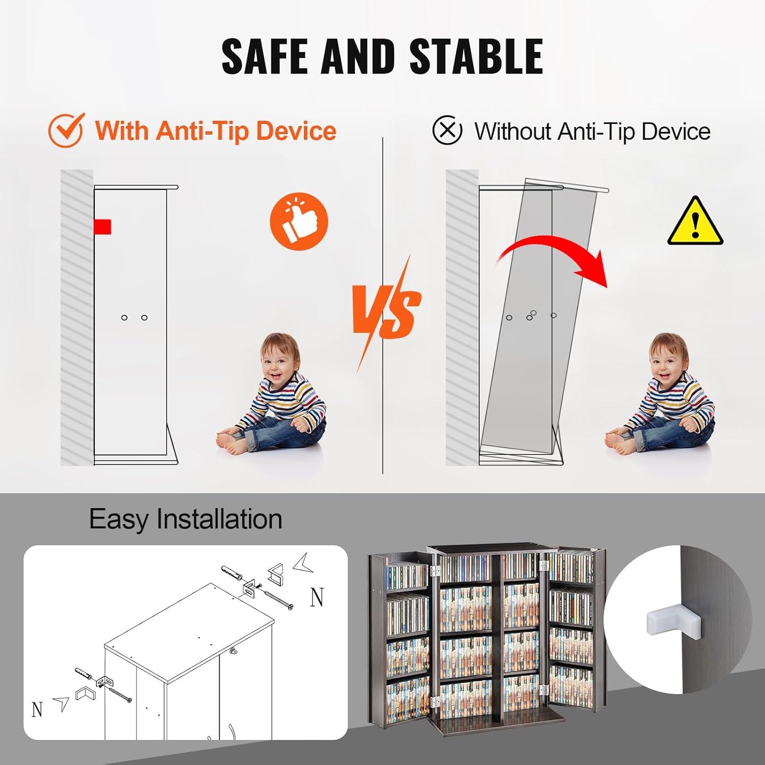 imageVEVOR Media Storage Cabinet DVD Cabinet with Doors and Shelves CD Storage Adjustable DVD Shelf Protects ampamp Organizes Music Movie Video Games or CollectionsEspresso