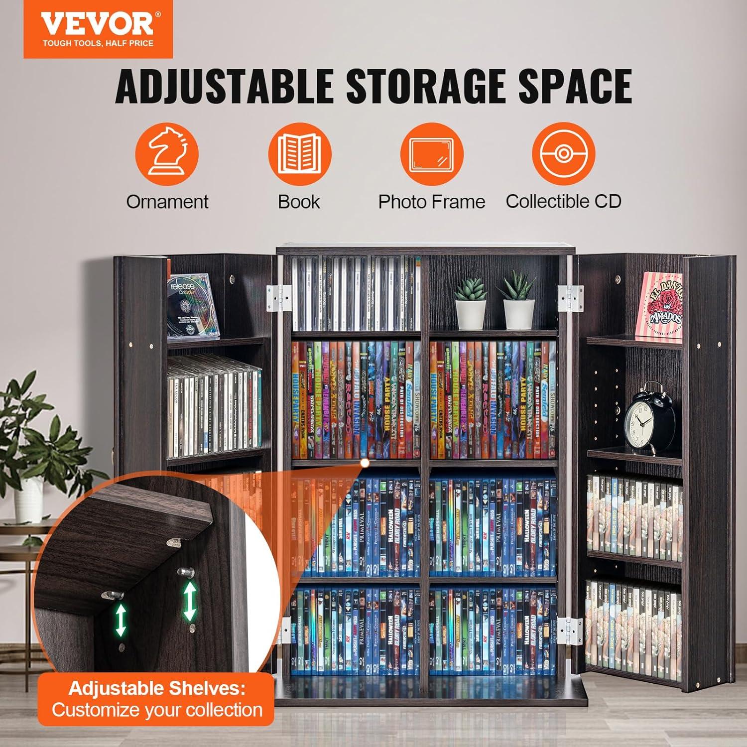 imageVEVOR Media Storage Cabinet DVD Cabinet with Doors and Shelves CD Storage Adjustable DVD Shelf Protects ampamp Organizes Music Movie Video Games or CollectionsEspresso