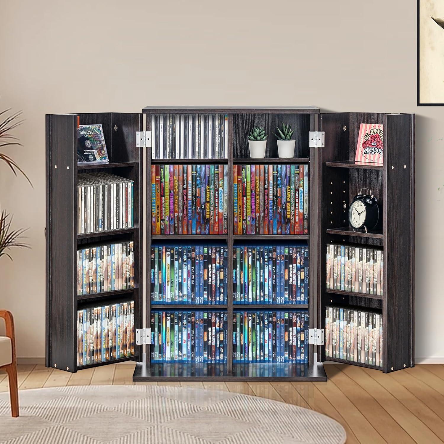 imageVEVOR Media Storage Cabinet DVD Cabinet with Doors and Shelves CD Storage Adjustable DVD Shelf Protects ampamp Organizes Music Movie Video Games or CollectionsEspresso