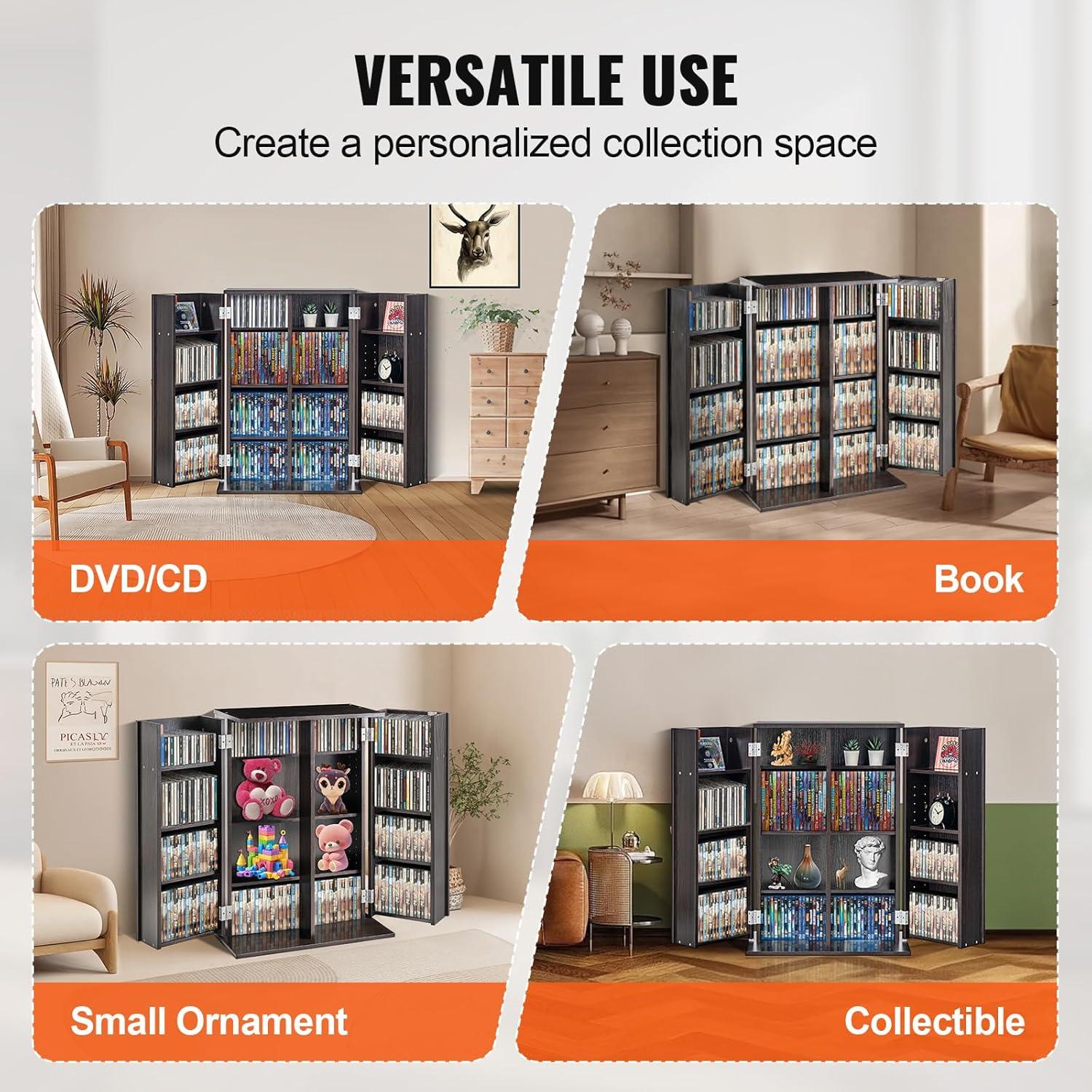 imageVEVOR Media Storage Cabinet DVD Cabinet with Doors and Shelves CD Storage Adjustable DVD Shelf Protects ampamp Organizes Music Movie Video Games or CollectionsEspresso