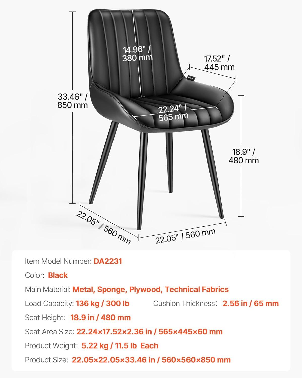 imageVEVOR Modern Dining Room Accent Chairs Set of 4 Upholstered Fabric Side Chair for Dining Room SpaceSaving Kitchen Chair with Thick Cushions and Metal Legs BlackSet of 4