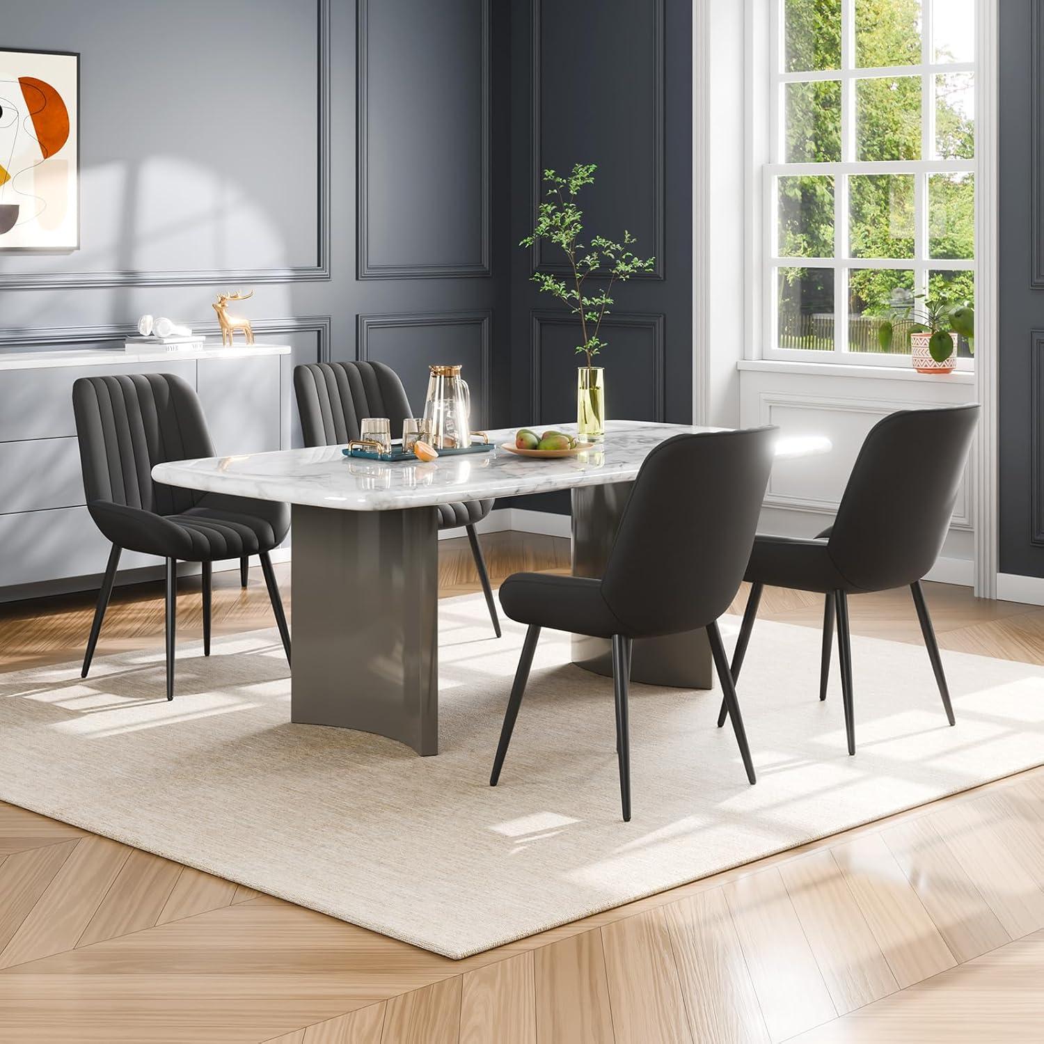 imageVEVOR Modern Dining Room Accent Chairs Set of 4 Upholstered Fabric Side Chair for Dining Room SpaceSaving Kitchen Chair with Thick Cushions and Metal Legs BlackSet of 4