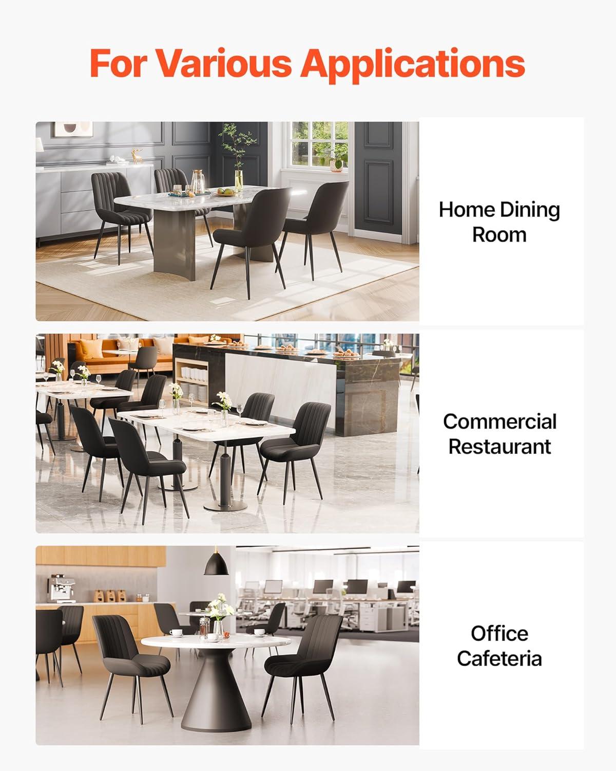 imageVEVOR Modern Dining Room Accent Chairs Set of 4 Upholstered Fabric Side Chair for Dining Room SpaceSaving Kitchen Chair with Thick Cushions and Metal Legs BlackSet of 4