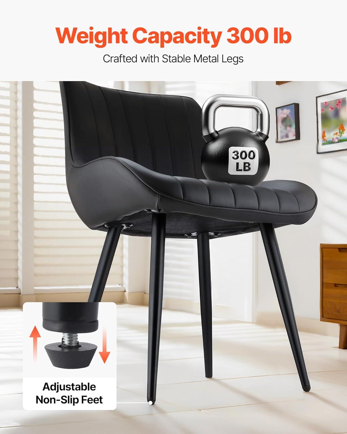 imageVEVOR Modern Dining Room Accent Chairs Set of 4 Upholstered Fabric Side Chair for Dining Room SpaceSaving Kitchen Chair with Thick Cushions and Metal Legs BlackSet of 4