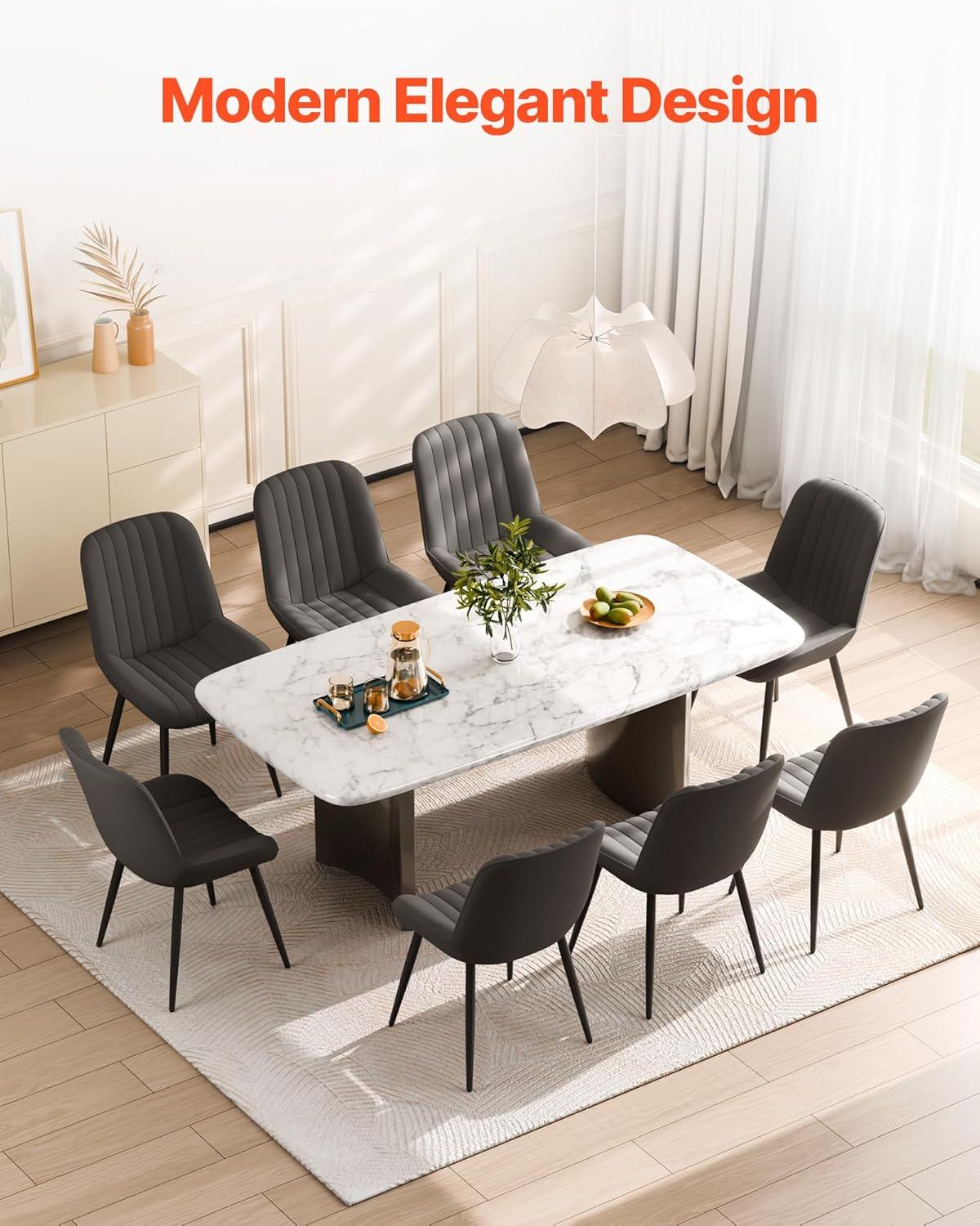 imageVEVOR Modern Dining Room Accent Chairs Set of 4 Upholstered Fabric Side Chair for Dining Room SpaceSaving Kitchen Chair with Thick Cushions and Metal Legs BlackSet of 8
