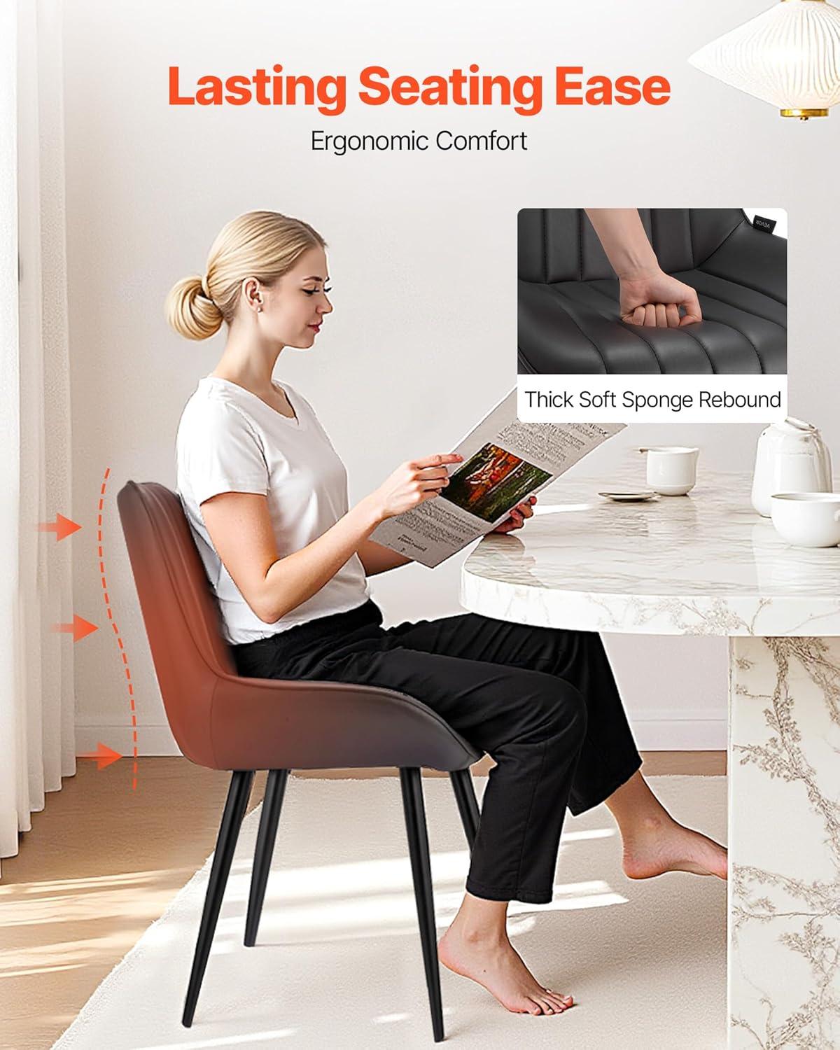 imageVEVOR Modern Dining Room Accent Chairs Set of 4 Upholstered Fabric Side Chair for Dining Room SpaceSaving Kitchen Chair with Thick Cushions and Metal Legs BlackSet of 4