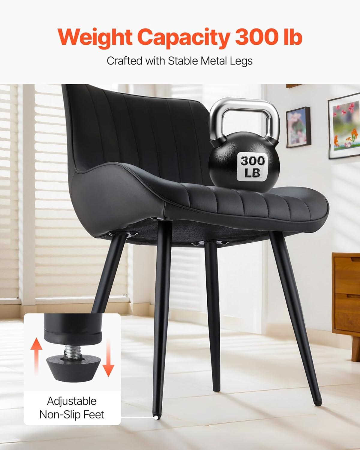 imageVEVOR Modern Dining Room Accent Chairs Set of 4 Upholstered Fabric Side Chair for Dining Room SpaceSaving Kitchen Chair with Thick Cushions and Metal Legs BlackSet of 8