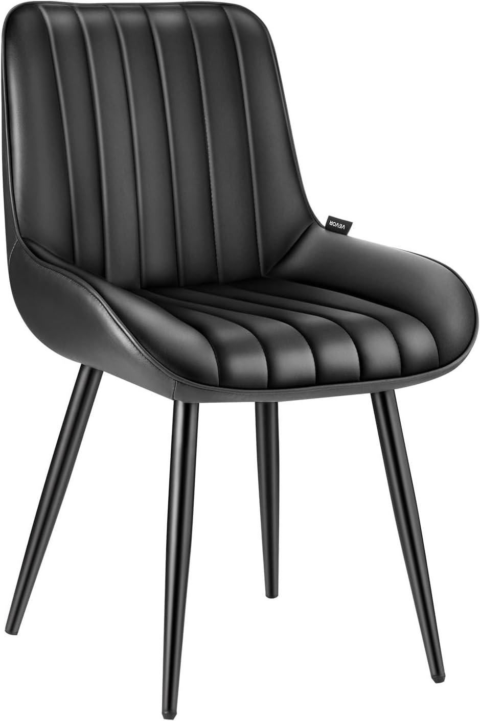 imageVEVOR Modern Dining Room Accent Chairs Set of 4 Upholstered Fabric Side Chair for Dining Room SpaceSaving Kitchen Chair with Thick Cushions and Metal Legs BlackSet of 4