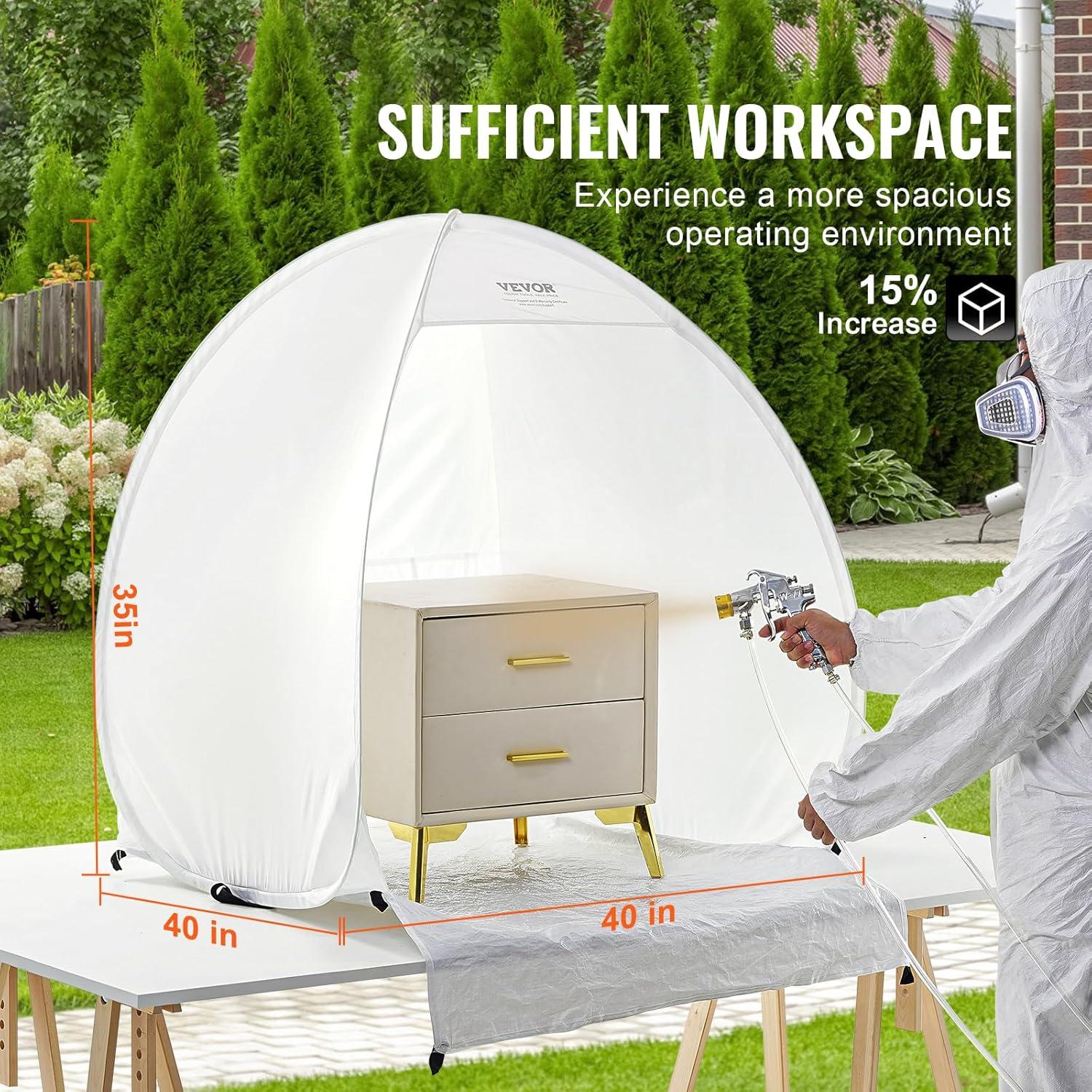imageVEVOR Paint Booth Tent 60 x 60 x 70 in PopUp Portable Spray Paint Tent with Builtin Floor Exhaust Window and Storage Bag Foldable Paint Booth for Furniture DIY Hobby Tool Painting Station40 x 35 x 40 in