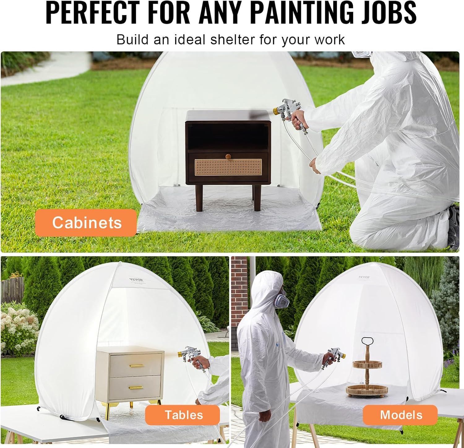 imageVEVOR Paint Booth Tent 60 x 60 x 70 in PopUp Portable Spray Paint Tent with Builtin Floor Exhaust Window and Storage Bag Foldable Paint Booth for Furniture DIY Hobby Tool Painting Station40 x 35 x 40 in