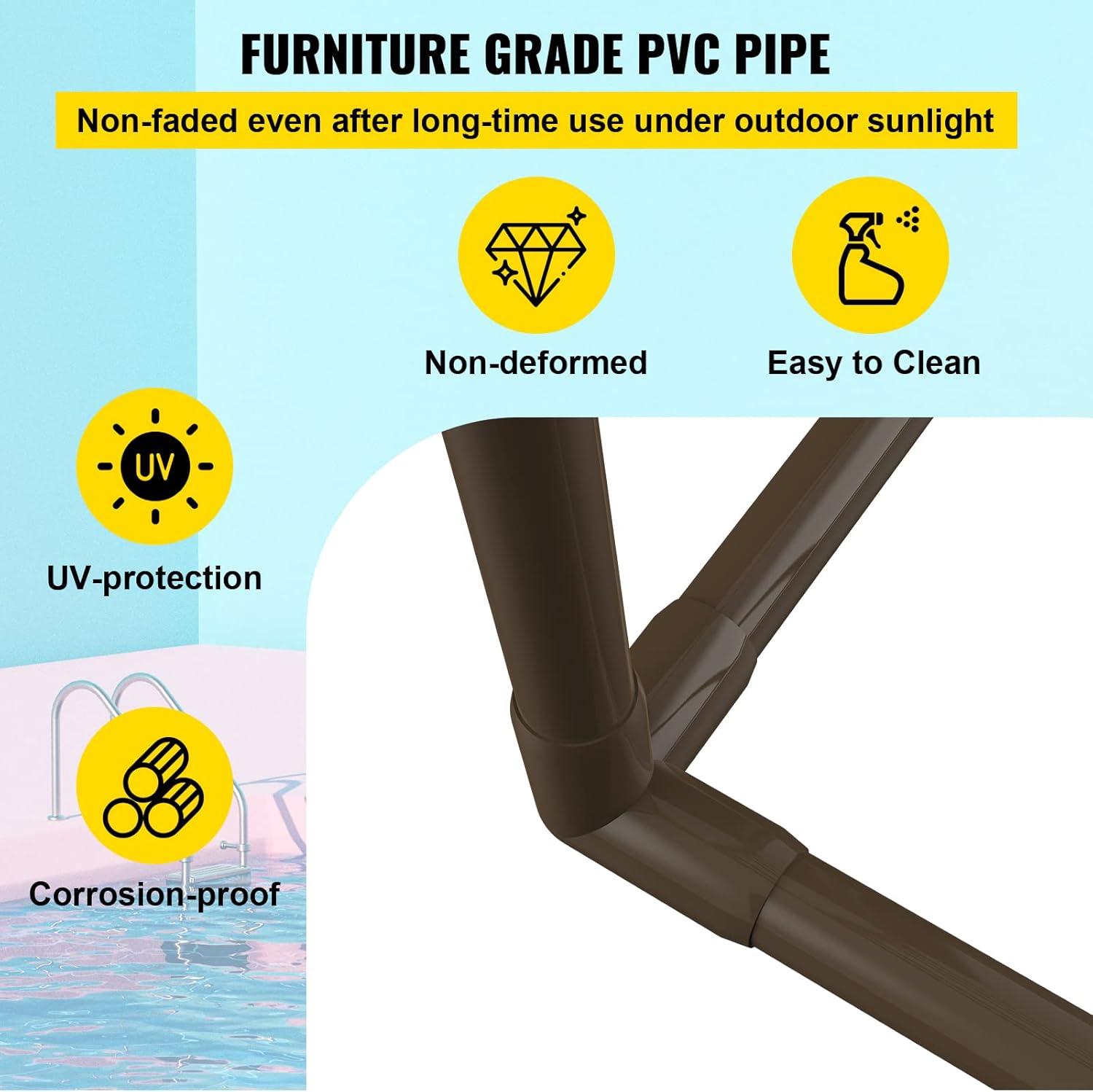 imageVEVOR Pool Towel Rack 5 Bar White Freestanding Outdoor PVC Trapedozal Poolside Storage Organizer Include 8 Towel Clips Mesh Bag Hook Also Stores Floats and Paddles for Beach Swimming PoolBrown