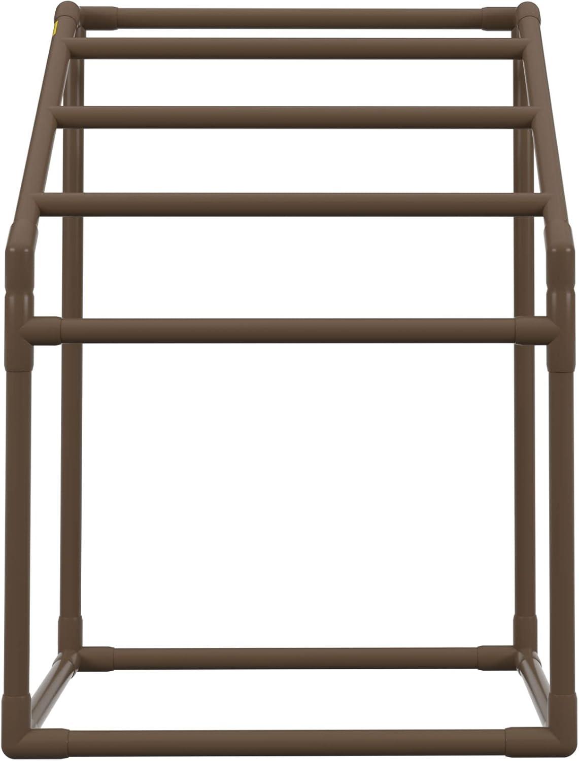 imageVEVOR Pool Towel Rack 5 Bar White Freestanding Outdoor PVC Trapedozal Poolside Storage Organizer Include 8 Towel Clips Mesh Bag Hook Also Stores Floats and Paddles for Beach Swimming PoolBrown
