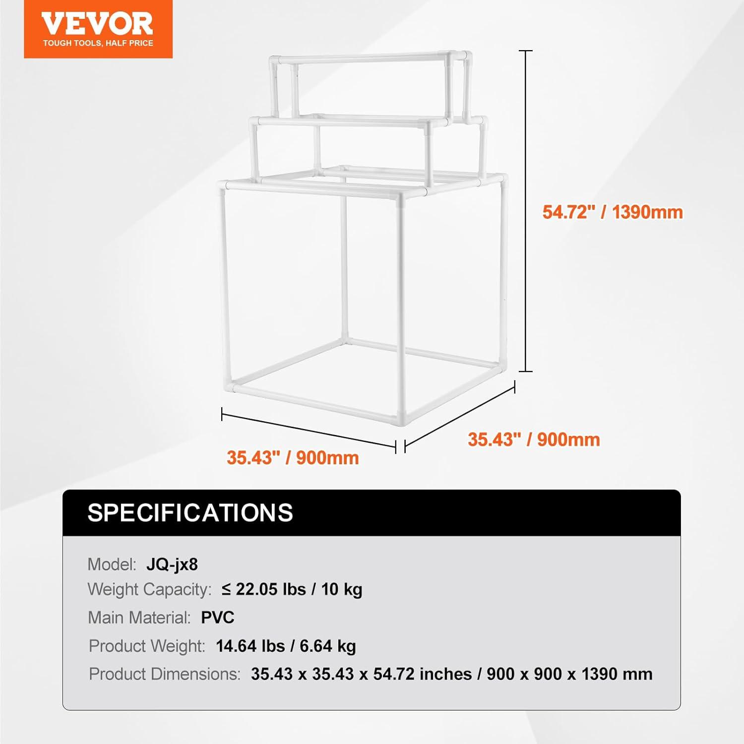 imageVEVOR Pool Towel Rack 5 Bar White Freestanding Outdoor PVC Trapedozal Poolside Storage Organizer Include 8 Towel Clips Mesh Bag Hook Also Stores Floats and Paddles for Beach Swimming PoolWhite