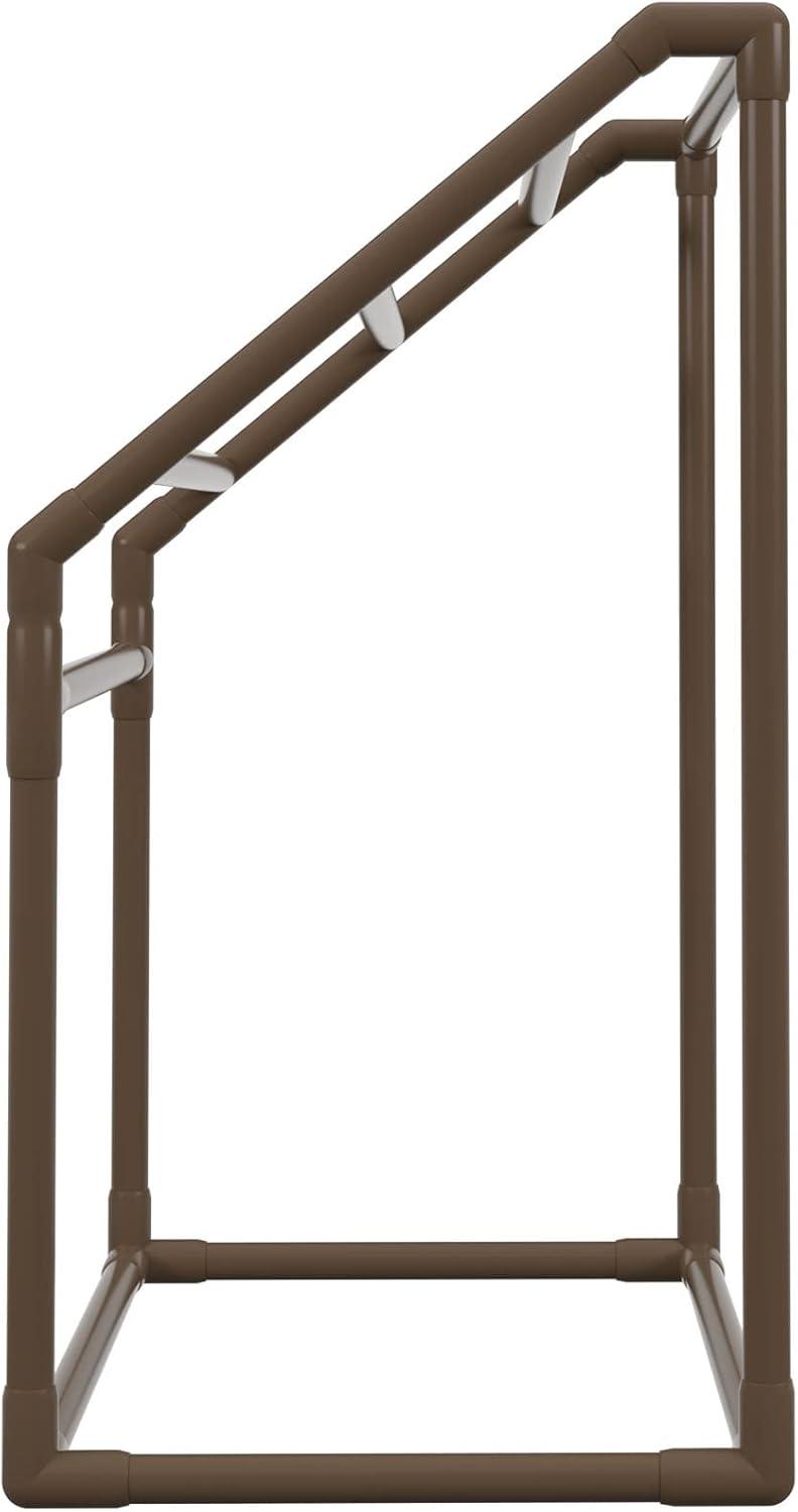 imageVEVOR Pool Towel Rack 5 Bar White Freestanding Outdoor PVC Trapedozal Poolside Storage Organizer Include 8 Towel Clips Mesh Bag Hook Also Stores Floats and Paddles for Beach Swimming PoolBrown
