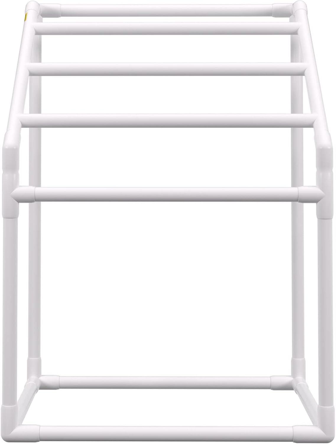 imageVEVOR Pool Towel Rack 5 Bar White Freestanding Outdoor PVC Trapedozal Poolside Storage Organizer Include 8 Towel Clips Mesh Bag Hook Also Stores Floats and Paddles for Beach Swimming PoolWhite