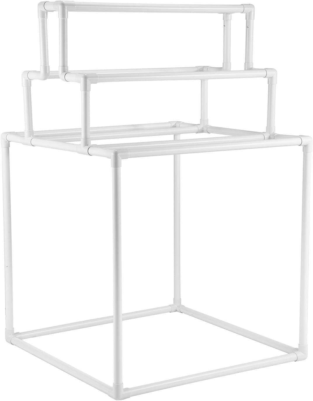 imageVEVOR Pool Towel Rack 5 Bar White Freestanding Outdoor PVC Trapedozal Poolside Storage Organizer Include 8 Towel Clips Mesh Bag Hook Also Stores Floats and Paddles for Beach Swimming PoolWhite