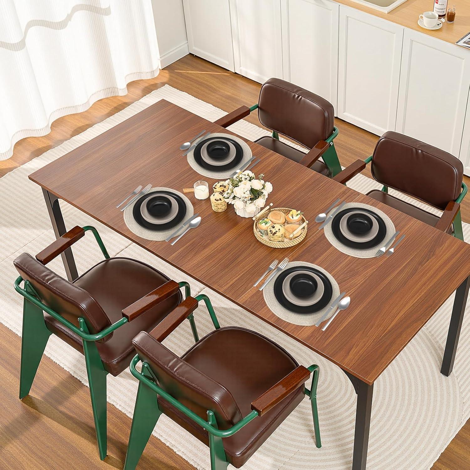 imageVEVOR Rectangle Dining Table 71 inch Length Large Wood Tables for 68 Person Farmhouse Dinner Furniture Rustic Conference Desk with Iron Legs for Home Kitchen Living Room BrownOnly Table