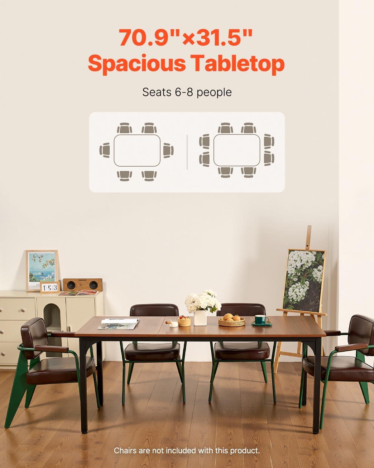 imageVEVOR Rectangle Dining Table 71 inch Length Large Wood Tables for 68 Person Farmhouse Dinner Furniture Rustic Conference Desk with Iron Legs for Home Kitchen Living Room BrownOnly Table