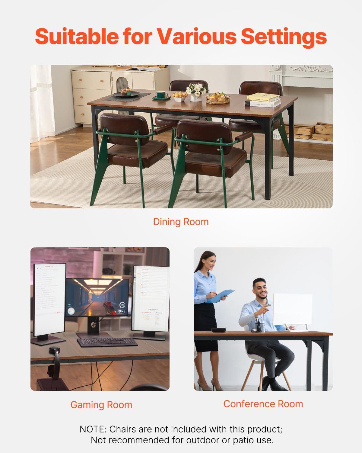 imageVEVOR Rectangle Dining Table 71 inch Length Large Wood Tables for 68 Person Farmhouse Dinner Furniture Rustic Conference Desk with Iron Legs for Home Kitchen Living Room BrownOnly Table