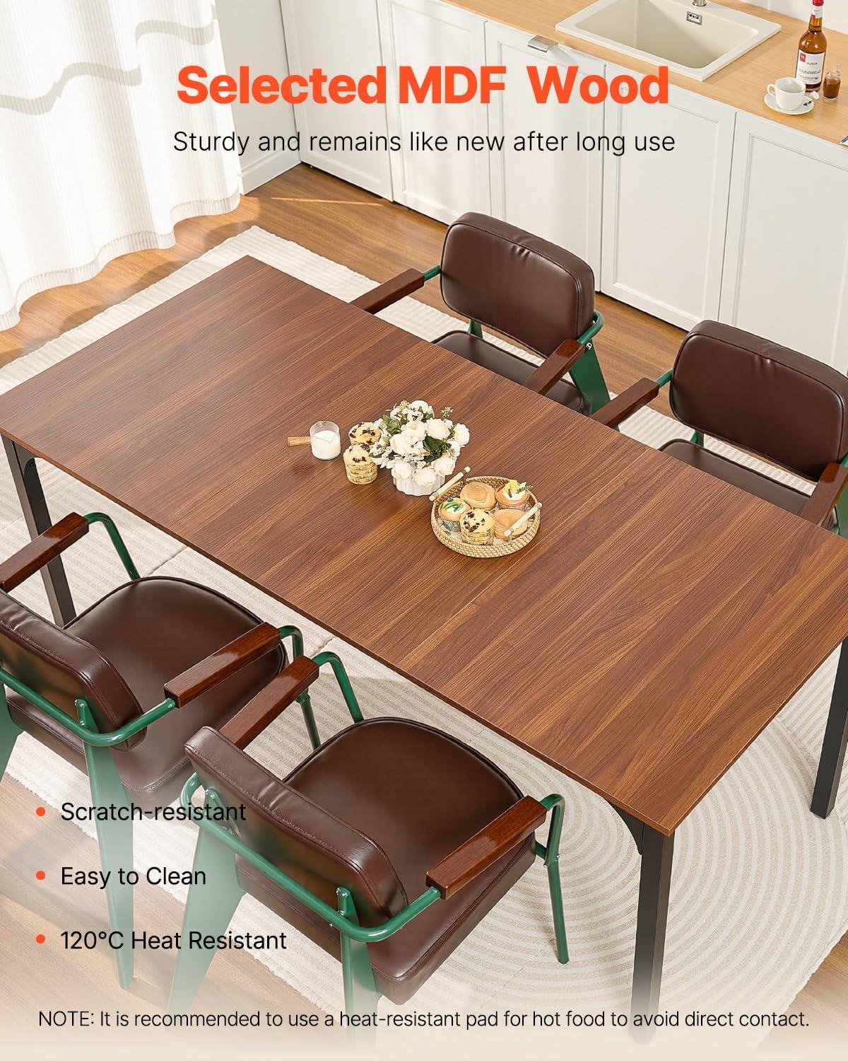 imageVEVOR Rectangle Dining Table 71 inch Length Large Wood Tables for 68 Person Farmhouse Dinner Furniture Rustic Conference Desk with Iron Legs for Home Kitchen Living Room BrownOnly Table