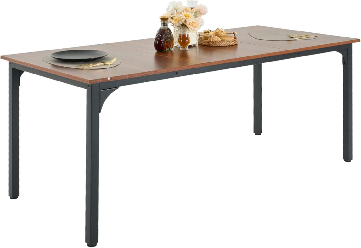 imageVEVOR Rectangle Dining Table 71 inch Length Large Wood Tables for 68 Person Farmhouse Dinner Furniture Rustic Conference Desk with Iron Legs for Home Kitchen Living Room BrownOnly Table