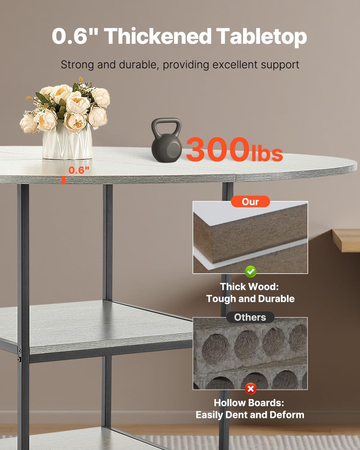 imageVEVOR Round Dining Table 47 inch Wood Table for 46 Person Modern Circle Dinner Furniture Leisure Tables with Storage Shelf and Metal Legs for Home Kitchen Living Room Grey Only Table