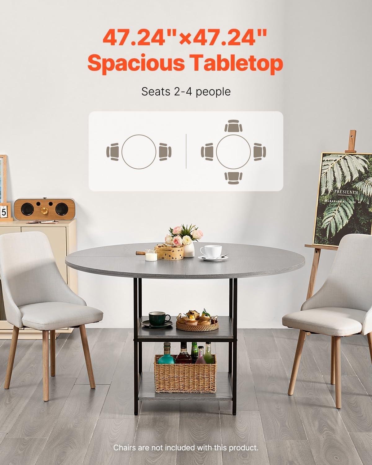 imageVEVOR Round Dining Table 47 inch Wood Table for 46 Person Modern Circle Dinner Furniture Leisure Tables with Storage Shelf and Metal Legs for Home Kitchen Living Room Grey Only Table
