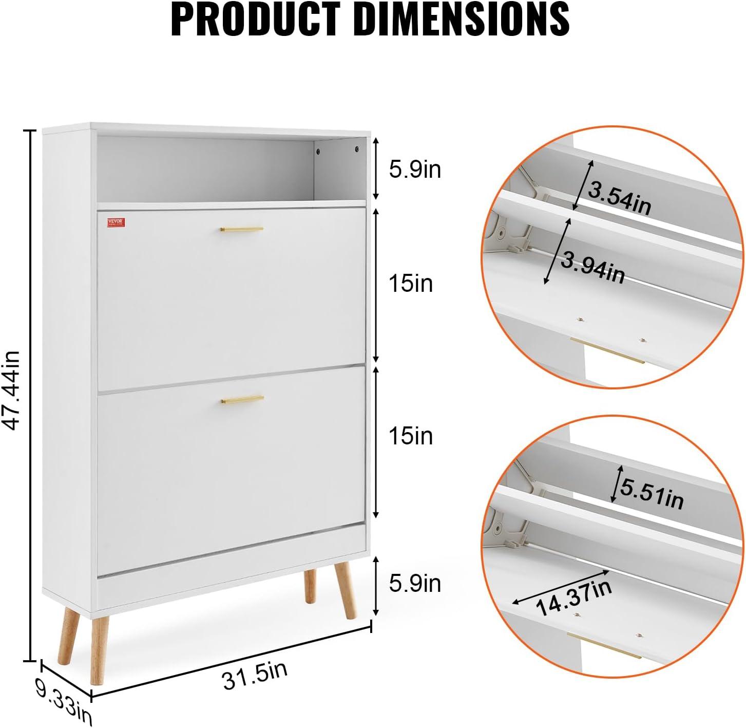 imageVEVOR Shoe Cabinet with 2 Flip Drawers Shoe Storage Cabinet for Entryway Free Standing Shoe Storage Organizer with Rattan Doors for Heels Boots Slippers in Hallway Living Room315D x 94W x 473H