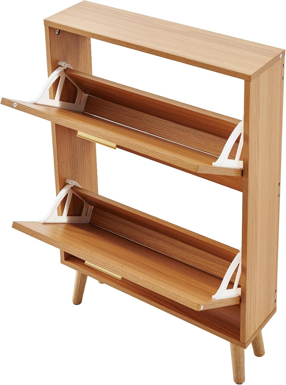 imageVEVOR Shoe Cabinet with 2 Flip Drawers Shoe Storage Cabinet for Entryway Free Standing Shoe Storage Organizer with Rattan Doors for Heels Boots Slippers in Hallway Living Room2362D x 661W x 3453H